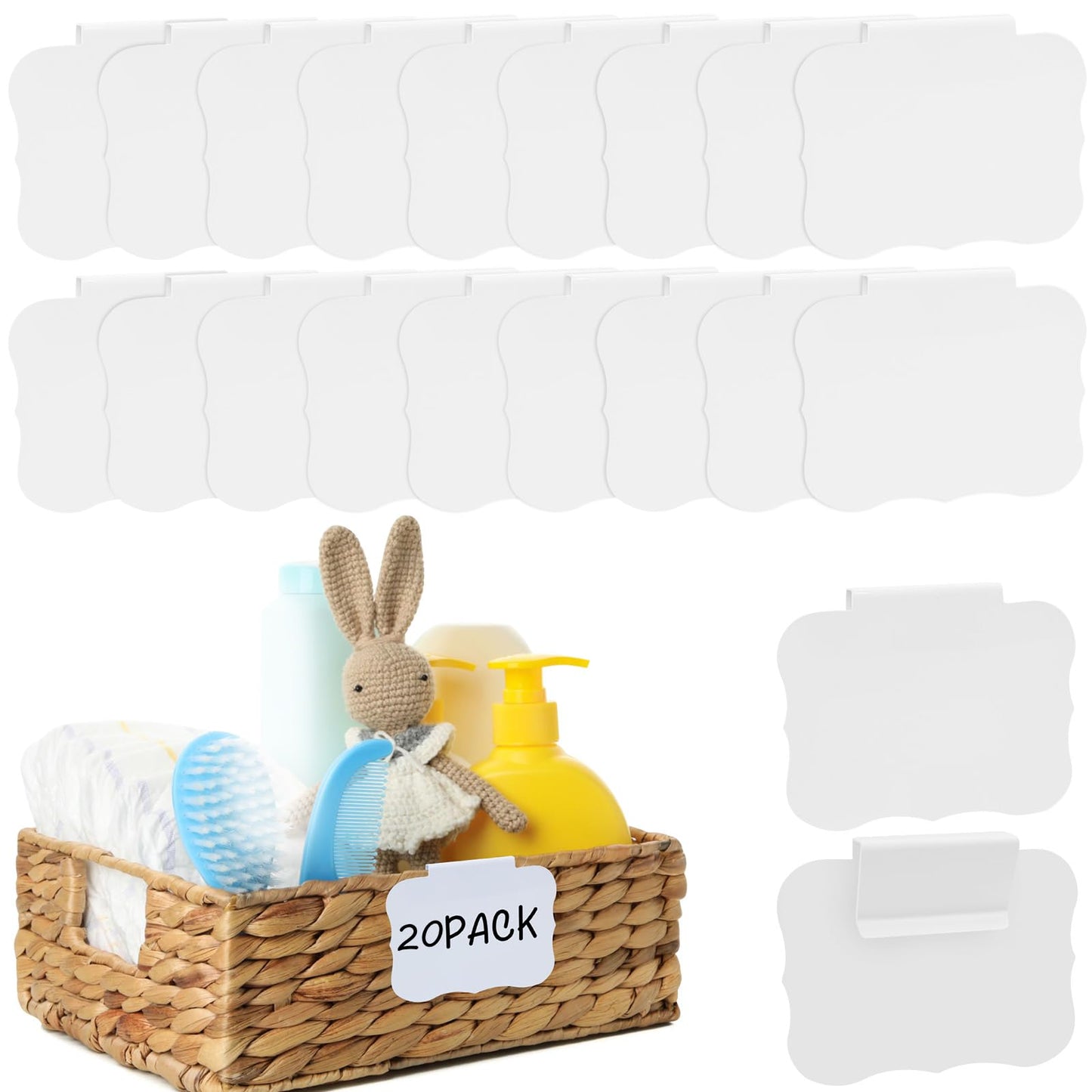 12pcs White Basket Labels Removable PVC Labels