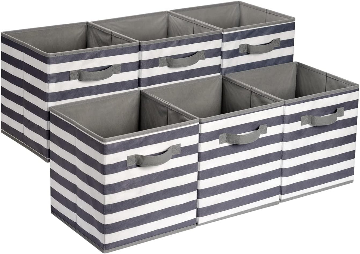 Amazon Basics Collapsible Fabric Storage Cubes Organizer with Handles, Sturdy Storage Bins for Organization, 10.5" x 10.5" x 11", Beige, 6-Pack