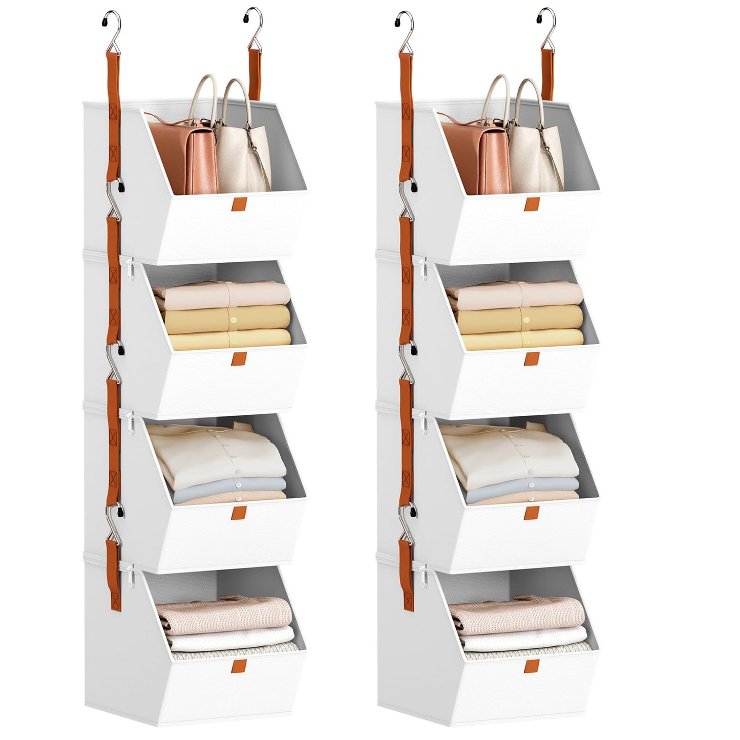 Homsorout Hanging Closet Organizer 4 Tier - Clothes Hanging Shelves, Space-Saving Closet System, Fabric Storage Bins Bedroom Organization, Collapsible Baskets for Home, Dorm, Rv, Beige