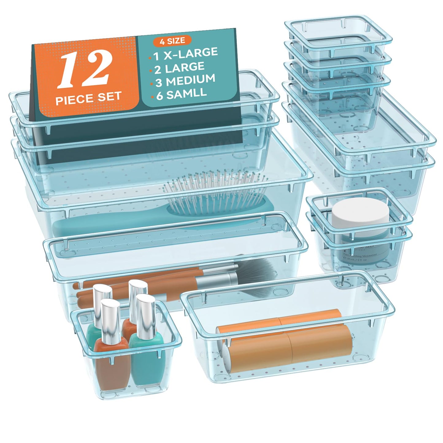 12 PCS Drawer Organizer Set, Makeup Organizers, Tool Storage Trays