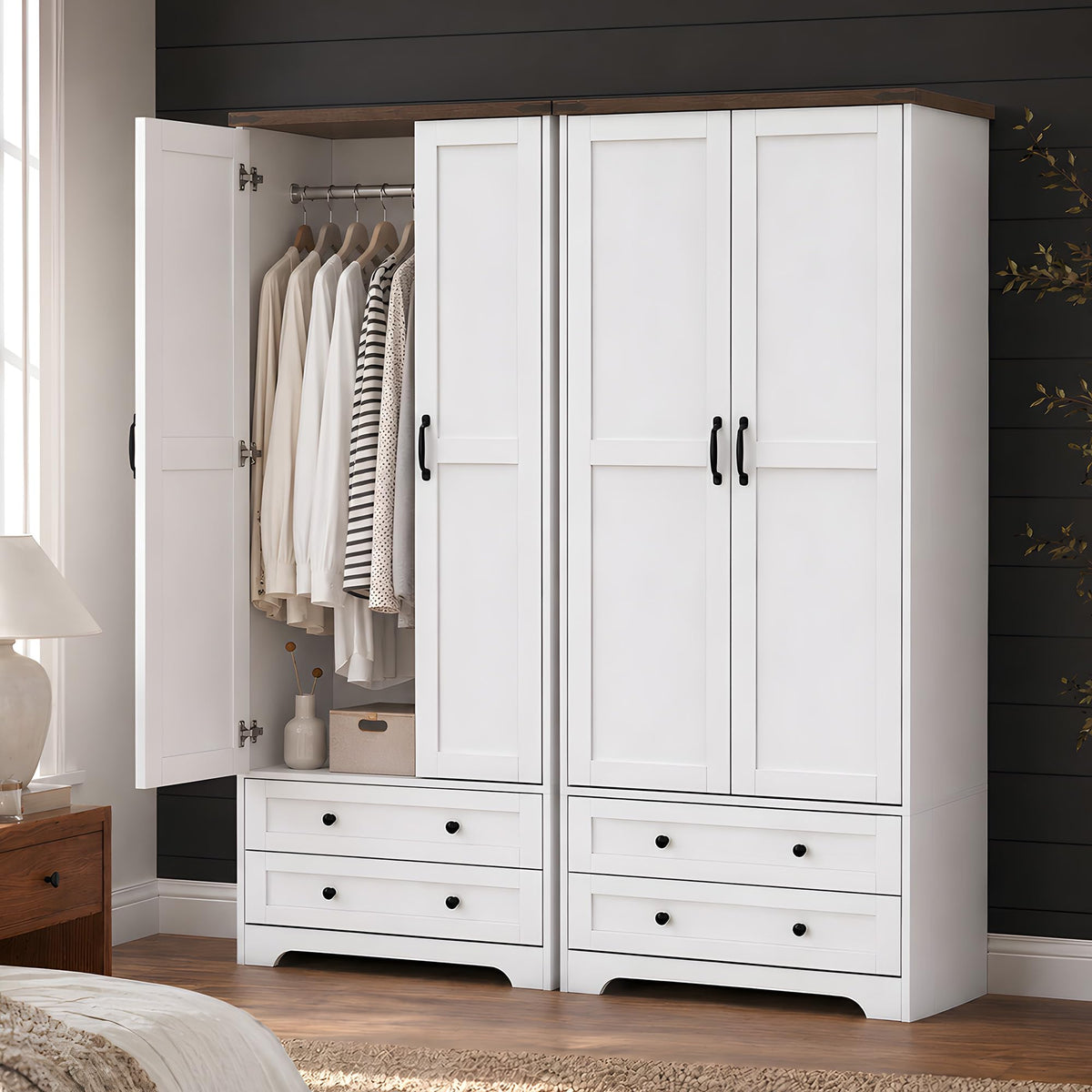 Yechen 71" Wooden Armoire Wardrobe Closet with 2 Doors & 2 Drawers, Natural