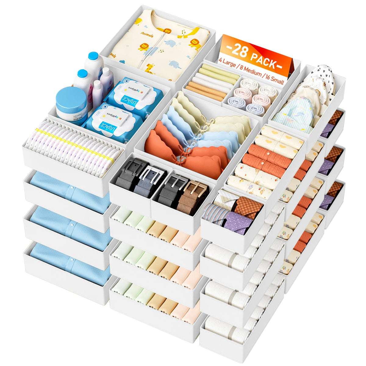 DIMJ Drawer Organizer Clothes 15 Pack - Foldable Baby Organizers and Storage & Closet Organizers for Bedroom, Closet - Nursery Organization Dresser Dividers for underwear, Sock,Bra, Belt, Tie, Beige