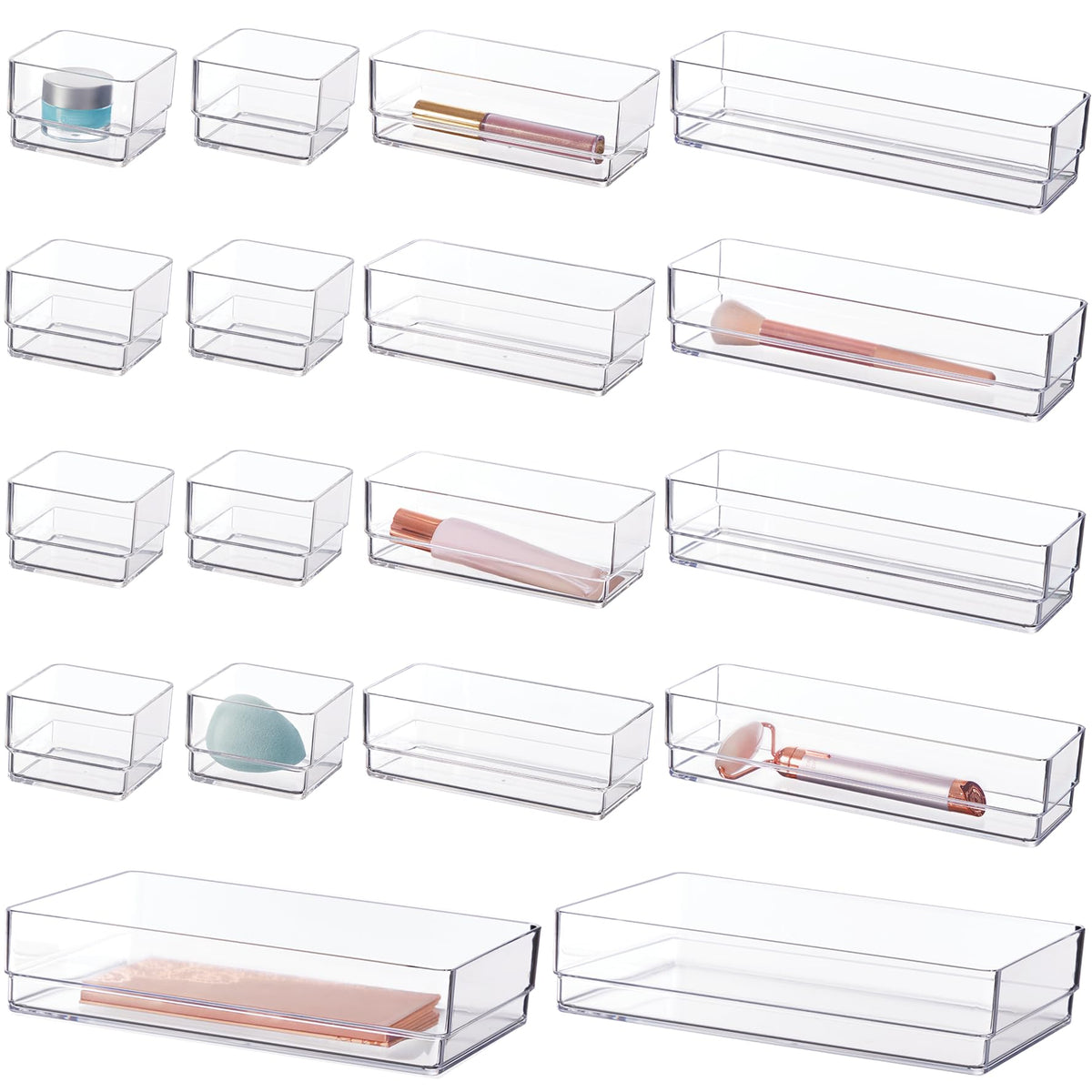 STORi SimpleSort 18-Piece Stackable Clear Drawer Organizer Set | Multi-size Trays | Makeup Vanity Storage Bins and Office Desk Drawer Dividers | Made in USA