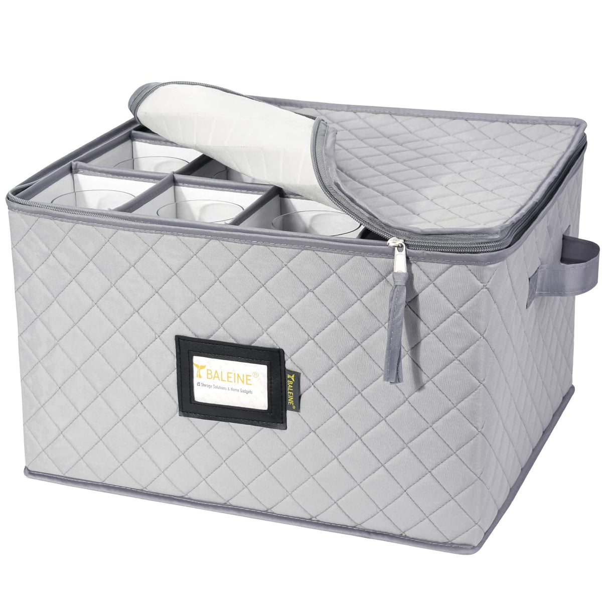 BALEINE China Storage Containers, Sturdy Quilted Wine Glass Storage, Plate Organizer with Carry Handles, Moving Boxes for Dishes, Cups, Mugs and Stemware (Plate Mug Combo, Soft Shell Cream)