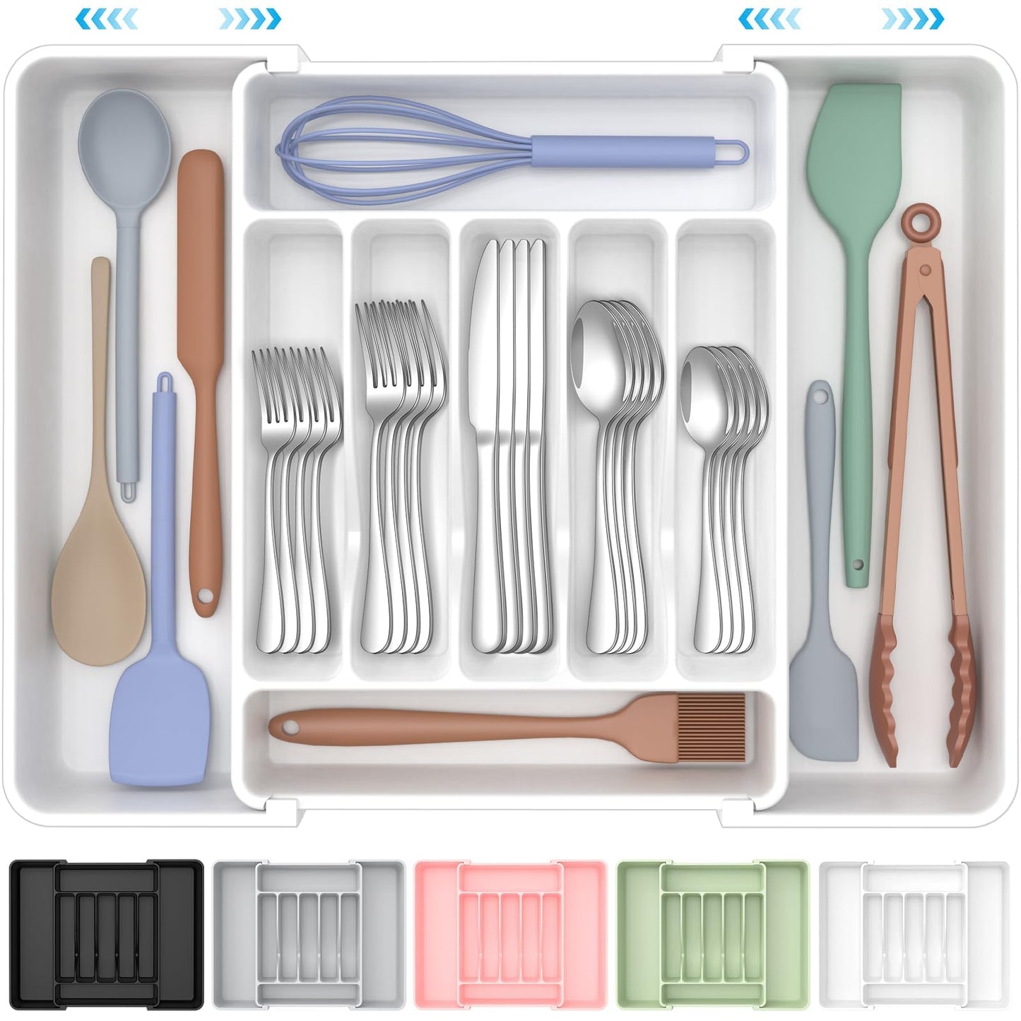 ukeetap Extra Large Expandable Silverware Organizer, Flatware Tray, Black