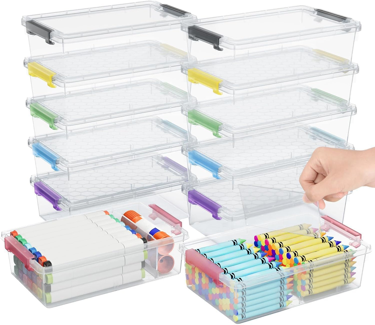 6 Pack Extra Large Pencil Box with Removable Divider, Thickened Pencil Case Bulk, Clear Crayon Marker Organizer Stackable Plastic Small Storage Containers for Pen Craft School Supplies(Grey)