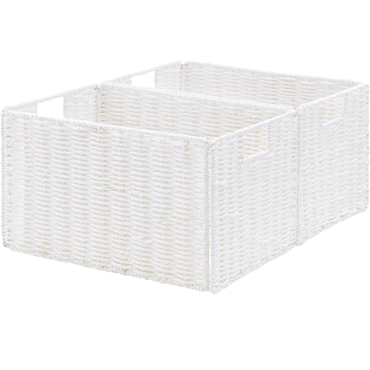 Vagusicc Wicker Storage Basket, Set of 2 Hand-Woven Paper Rope Wicker Basket, Small Storage Baskets for Organizing Toilet Paper Basket, Foldable Large Cube Storage Organizer Bins for Shelves (Natural)