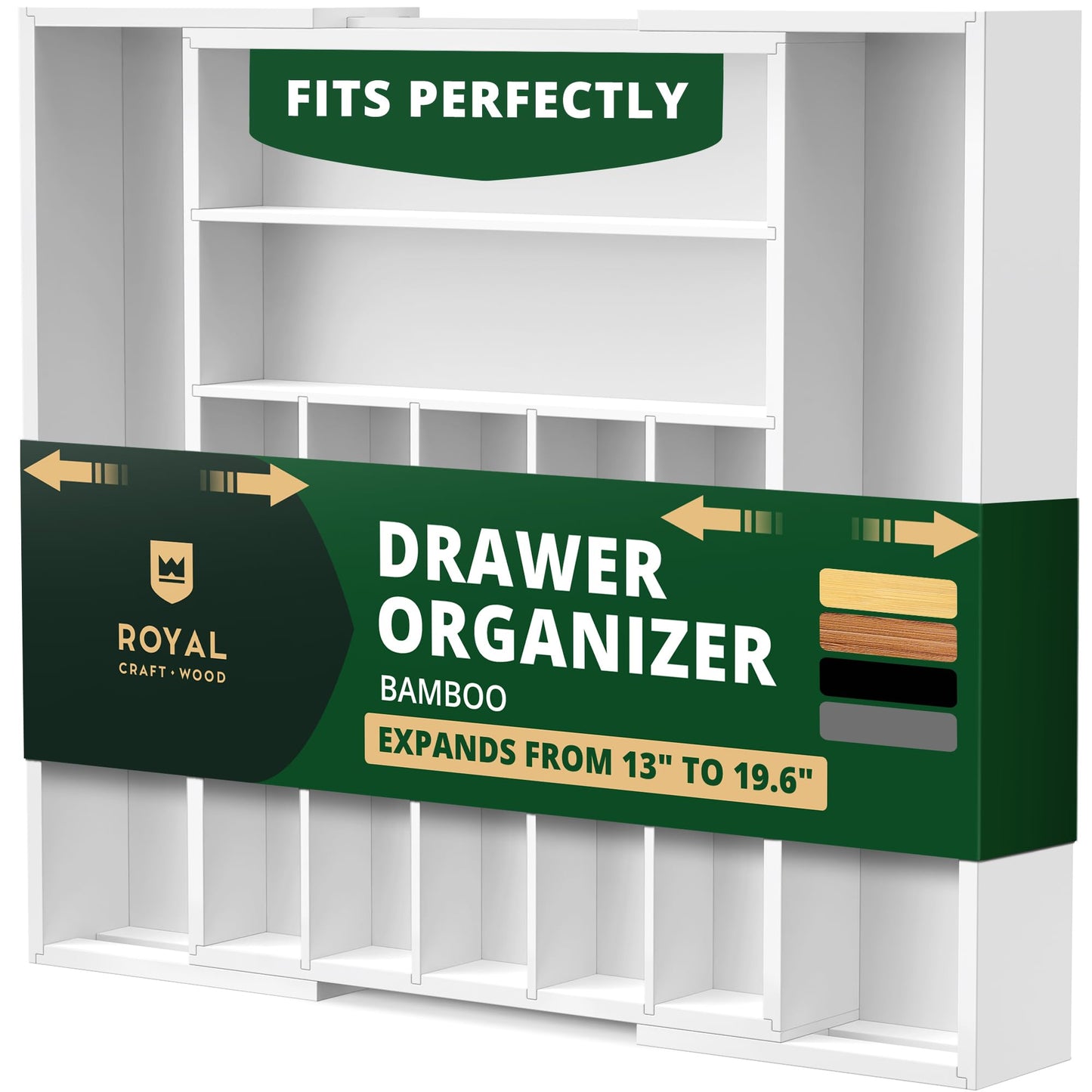 ROYAL CRAFT WOOD Luxury Bamboo Kitchen Drawer Organizer - Silverware Organizer, Utensil Holder & Cutlery Tray Drawer Dividers for Flatware (9 Slot, Natural)