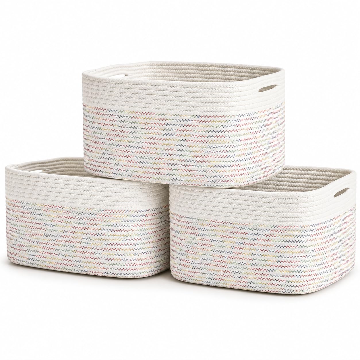 OrganiHaus Cotton Rope Baskets for Shelves, Set of 3, 15x9x10