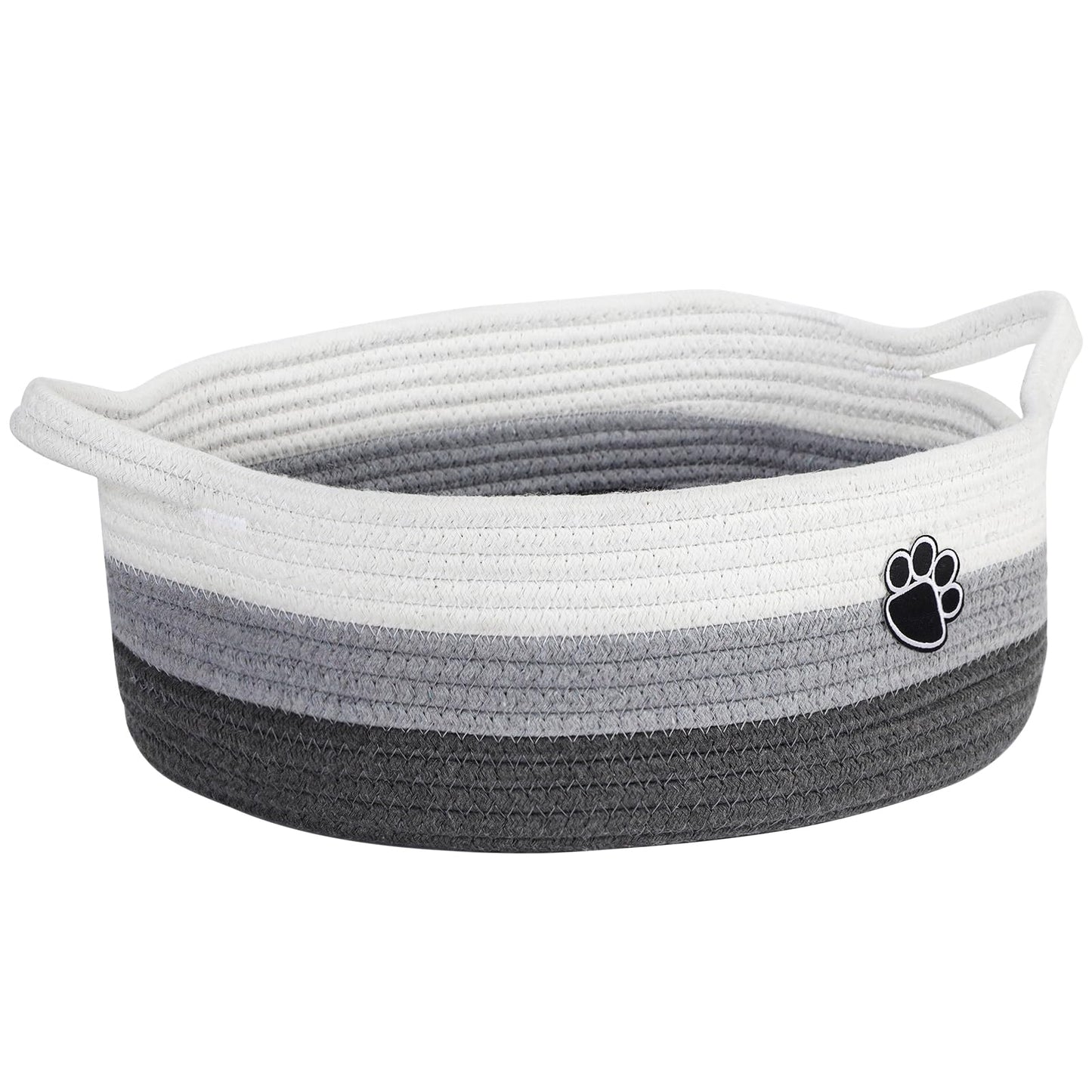 Optish Dog Toy Basket, 30L Toy Box and Bin for Dog Cat Storage, 19.7" X 11" X 7.9" Large Woven Rope Basket for Blanket Storage, Living Room, Bedroom, White & Brown
