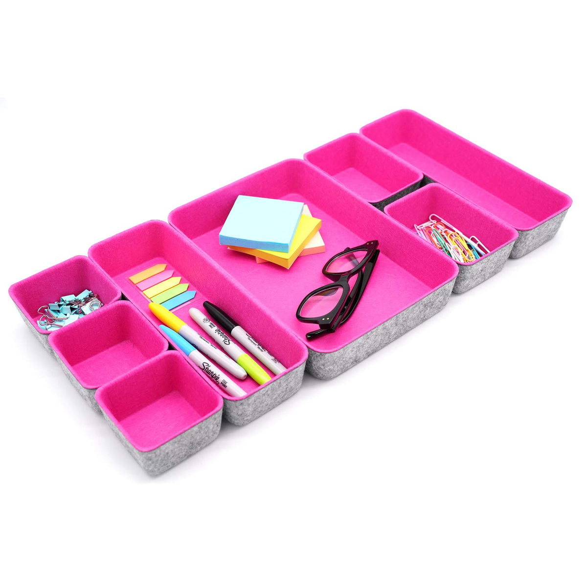 Welaxy 8pc Nordic Felt Desk Drawer Organizer Tray Beige Oatmeal Storage Bin