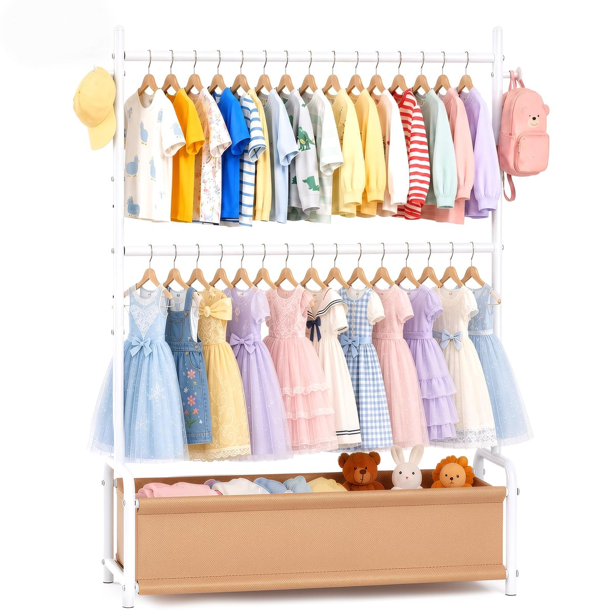 Kids Clothes Rack for Ages 3-6, Montessori Kids Clothing Rack, White