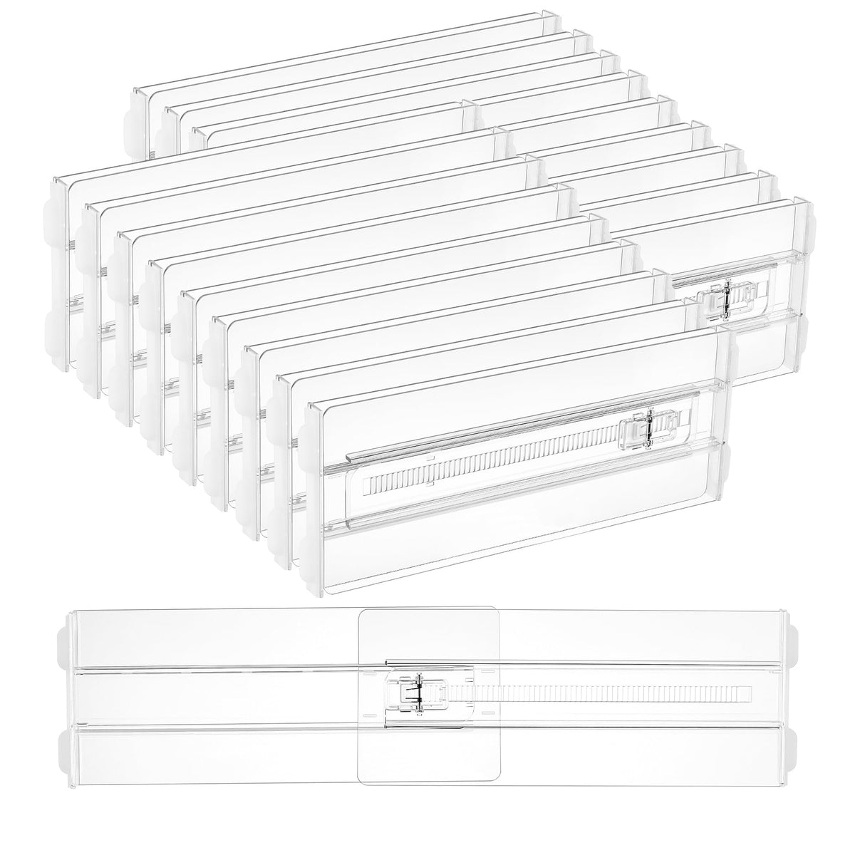 Vtopmart 12 Pack Drawer Dividers for Clothes, 4" High 10.2"-16.5" Adjustable Expandable Dresser Drawer Organizer, Clear Plastic Separators for Dresser, Baby Clothing, Underwear, Cosmetic, Toiletries