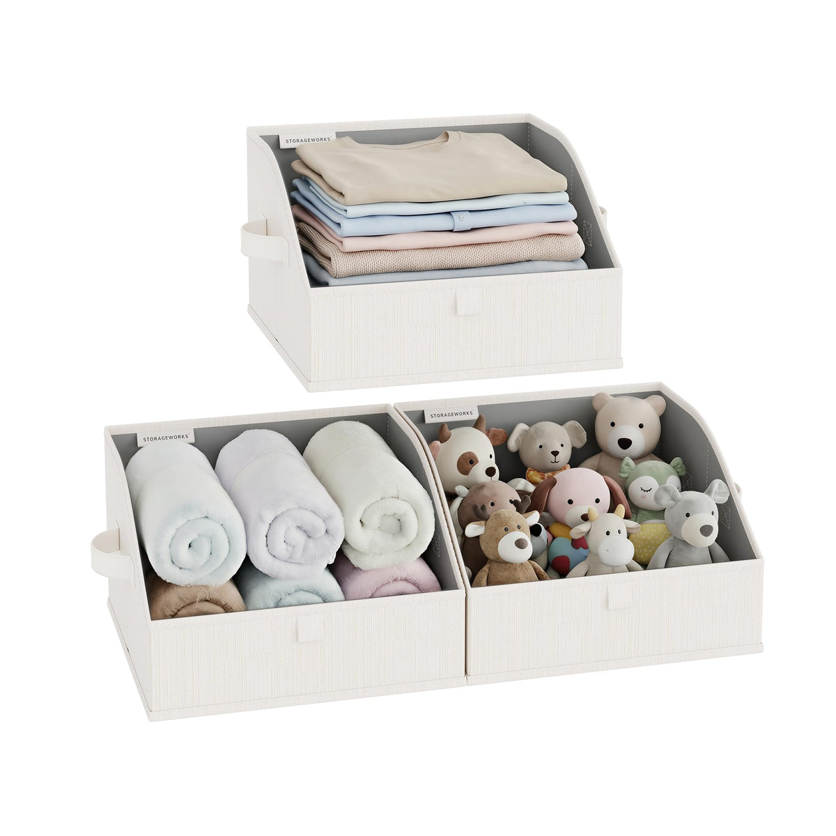 StorageWorks Closet Storage Bins, Beige(Cotton-linen), Medium, 3-Pack