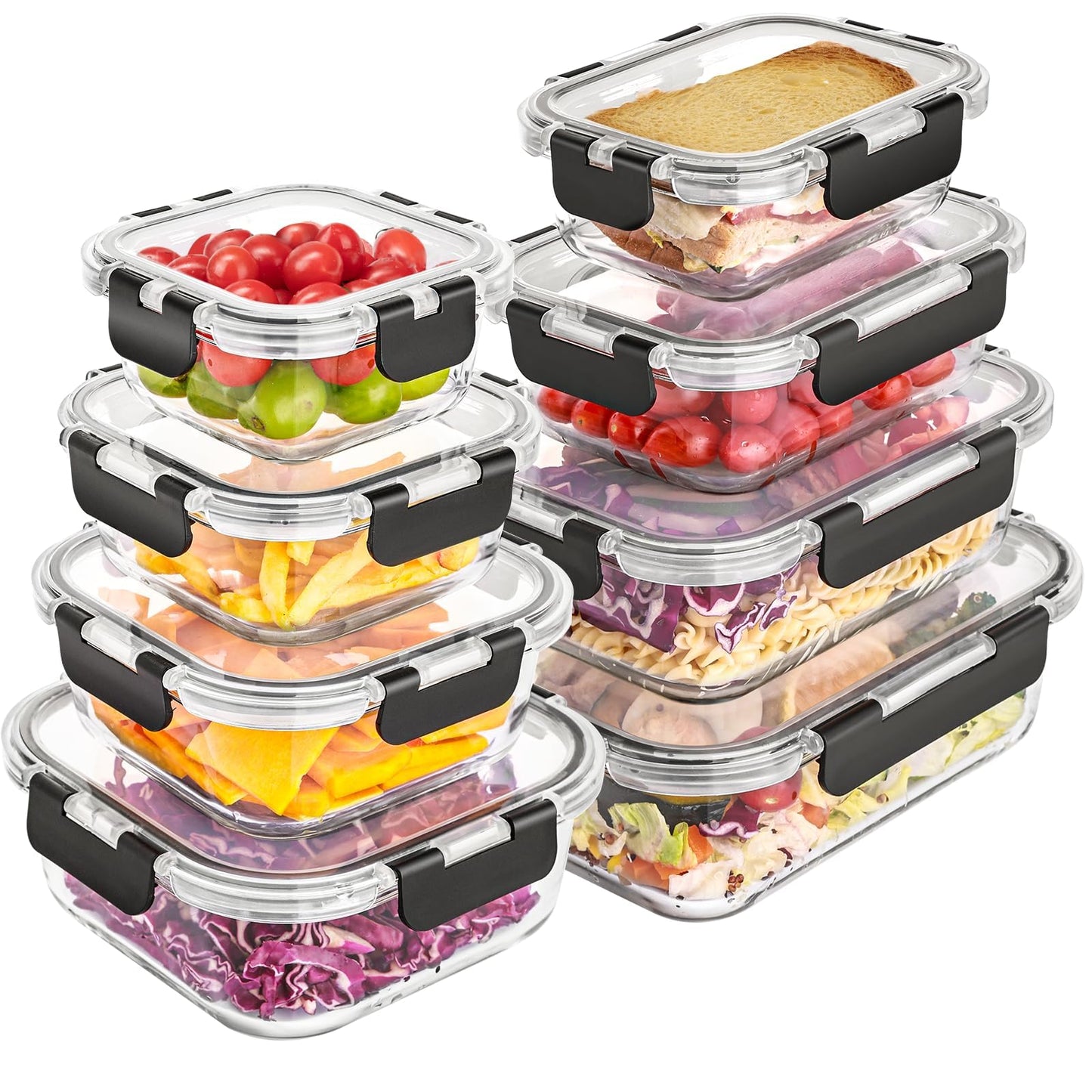 Liuruiyu Glass Food Storage Containers with Lids, 8 Pack Meal Prep Containers, Airtight Bento Boxes with Leak Proof Locking for Microwave, Oven, Freezer and Dishwasher, BPA Free(5oz to 36oz)