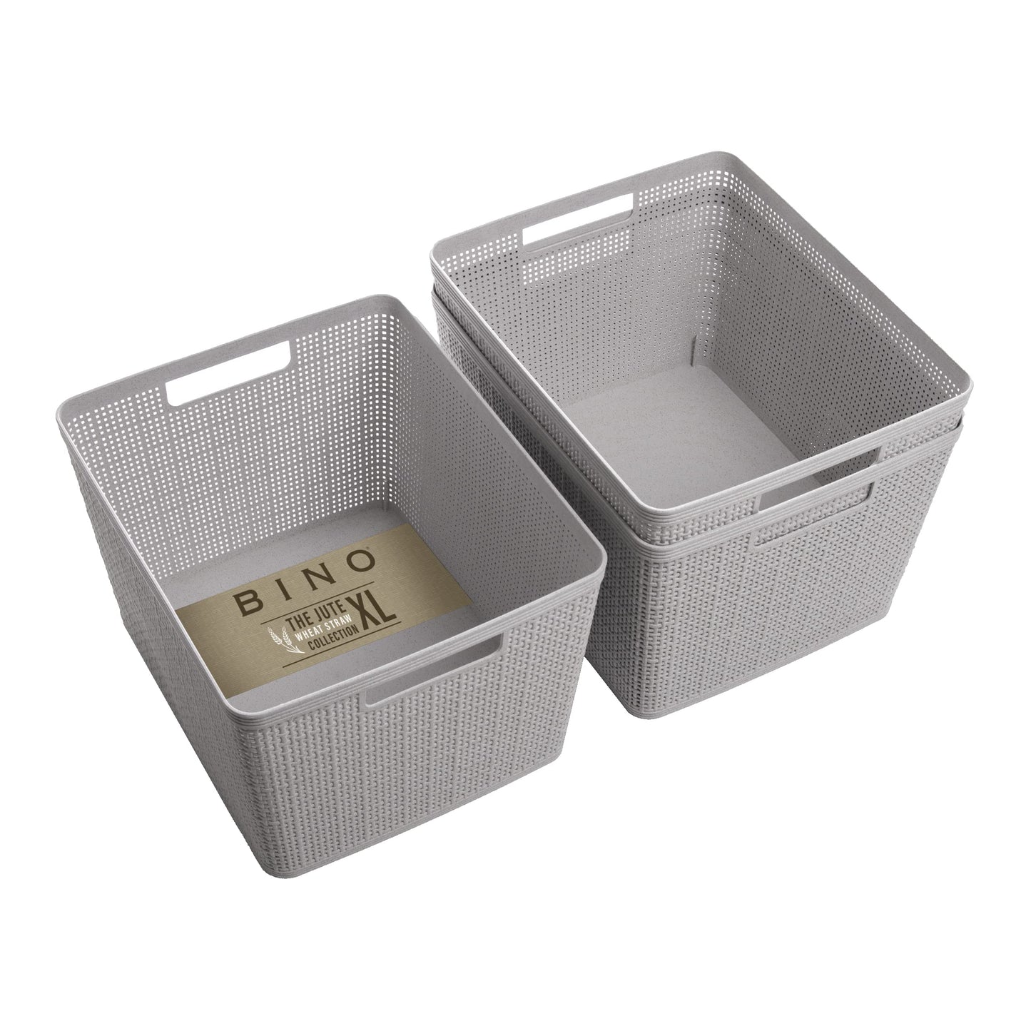 BINO Woven Plastic Basket | Large (Natural), 3-Pack | THE JUTE COLLECTION | Home Organization, Space-Saving Storage, Stylish Design | Plastic Storage Basket