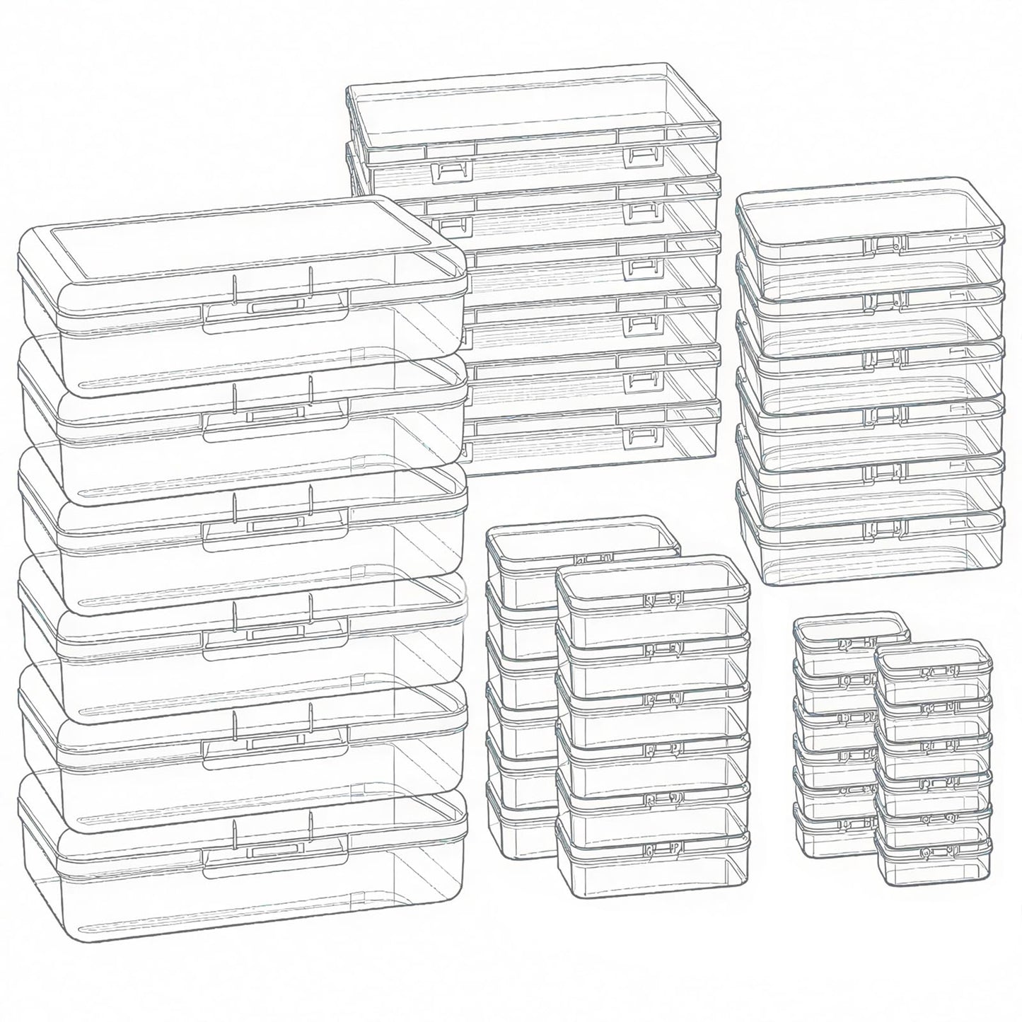 24 Pieces Mixed Sizes Rectangular Empty Mini Clear Plastic Organizer Box