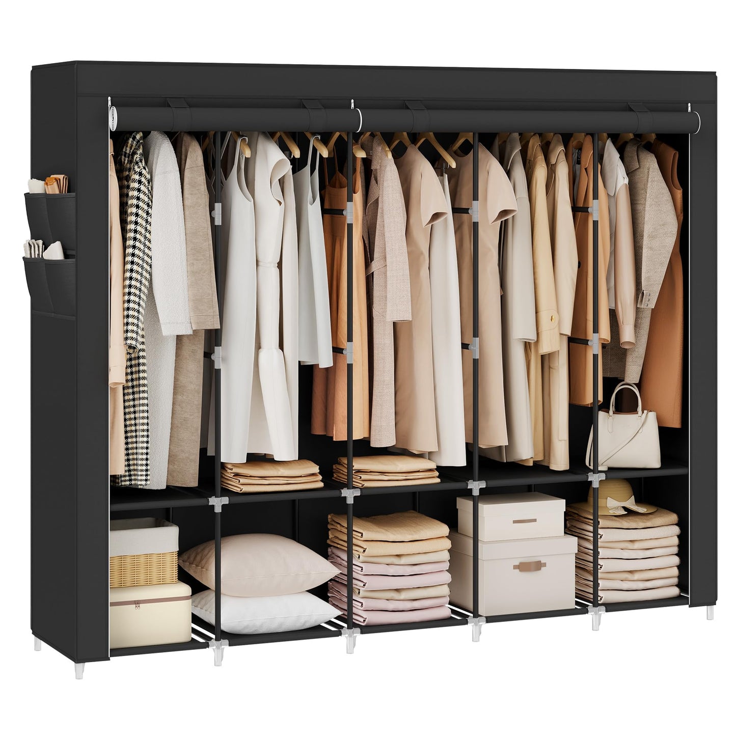 SONGMICS Portable Closet with Cover, 4 Hanging Rods and Shelves