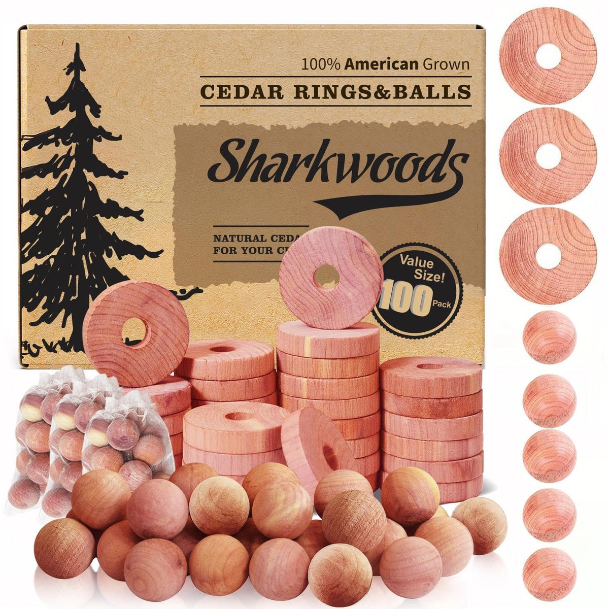 Cedar Blocks for Clothes Storage, 50 Pack, 30 Cedar Rings and 20 Balls