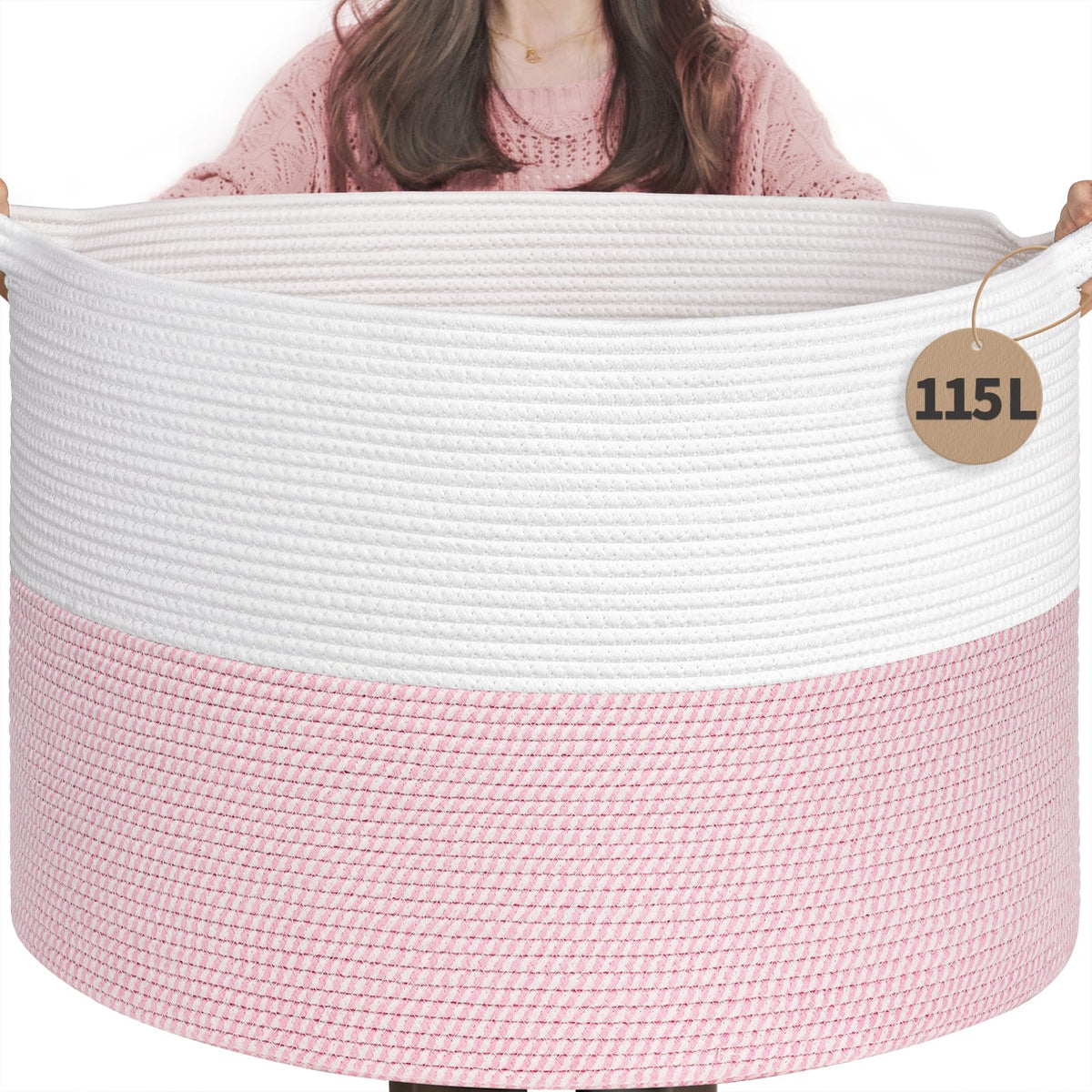 INDRESSME XXXLarge Woven Rope Blanket Basket Living Room Brown, 90L