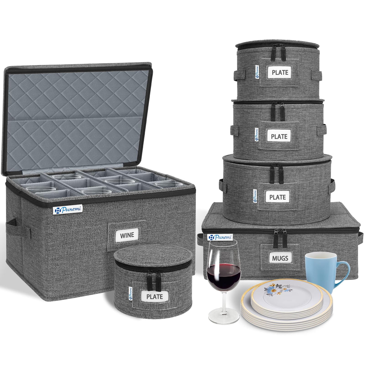 punemi Wine Glass Storage Box for 24 Glasses, Hard Shell Moving Case