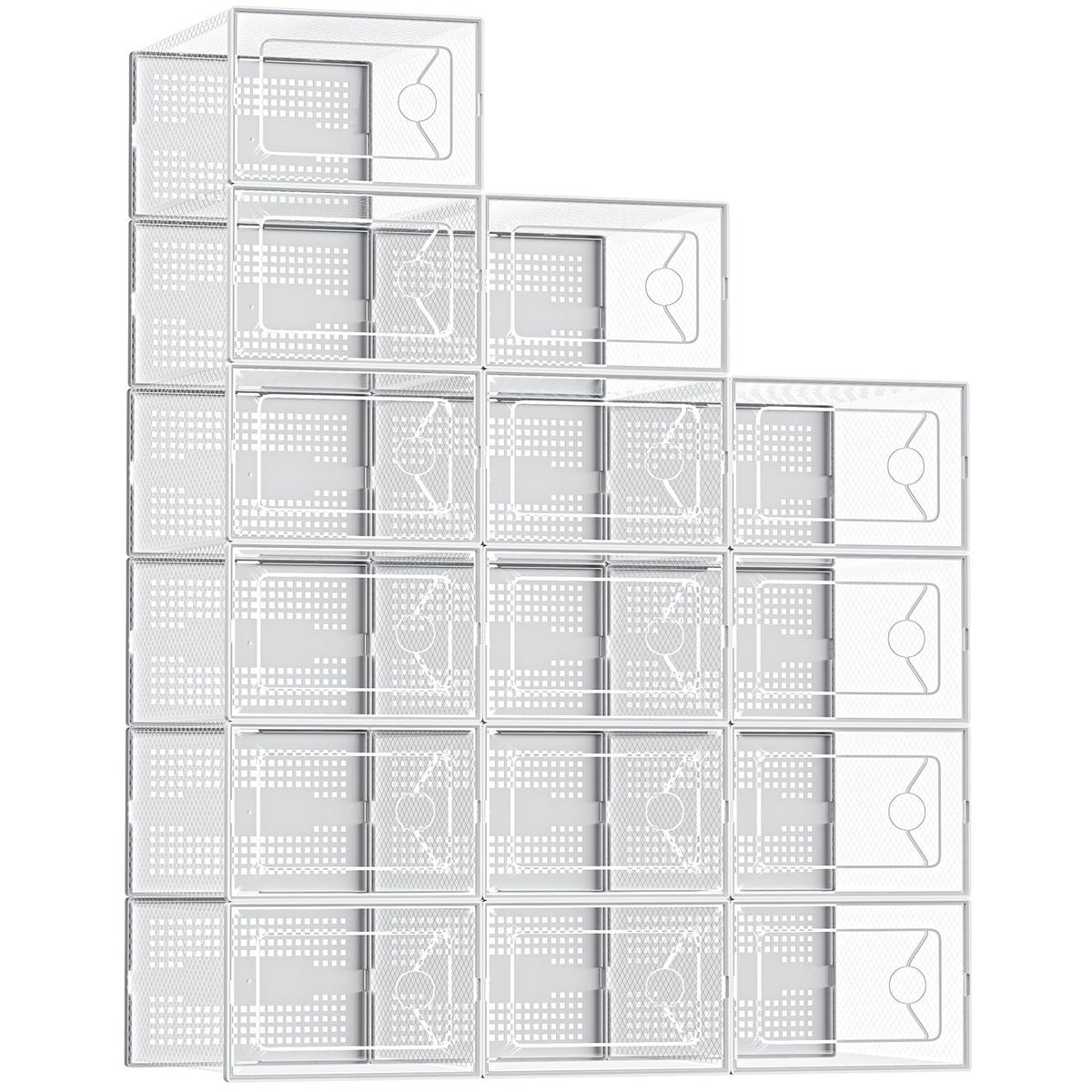 DUMOS Shoe Storage Boxes, 12-Pack Stackable Clear Shoe Containers with Lids, Display Sneaker Case Organizer for Closet, Under Bed, Entryway, Black, Fit Size 11