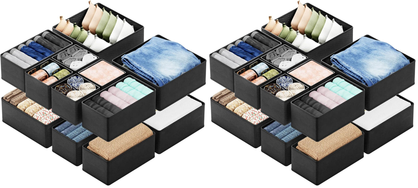 SpaceAid Drawer Organizer Clothes, 12 Pack Dresser Organizer Bins for Nursery, Closet Organization and Storage Dividers for Clothing, Baby Clothes, Underwears, Socks (Black)