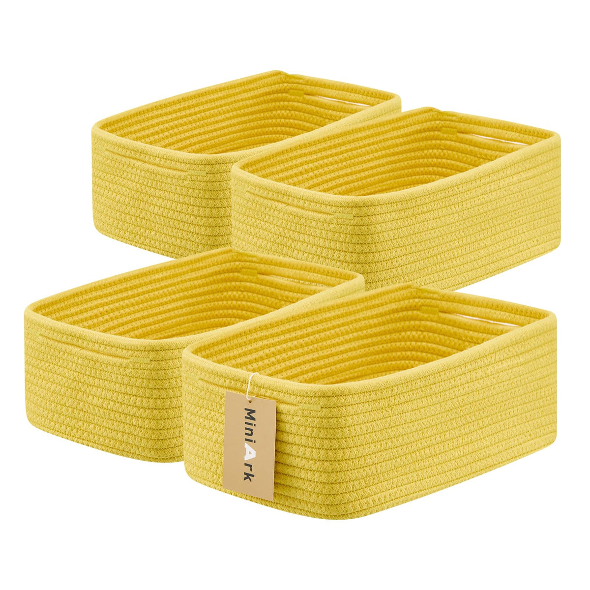 MiniArk Small Storage Baskets for Organizing | Closet Organizer Bins | Shelf Toy Basket | Woven Rope Baskets | Cube Decorative Box | Shallow Basket | L11.5xW7.5xH4.7| Brown