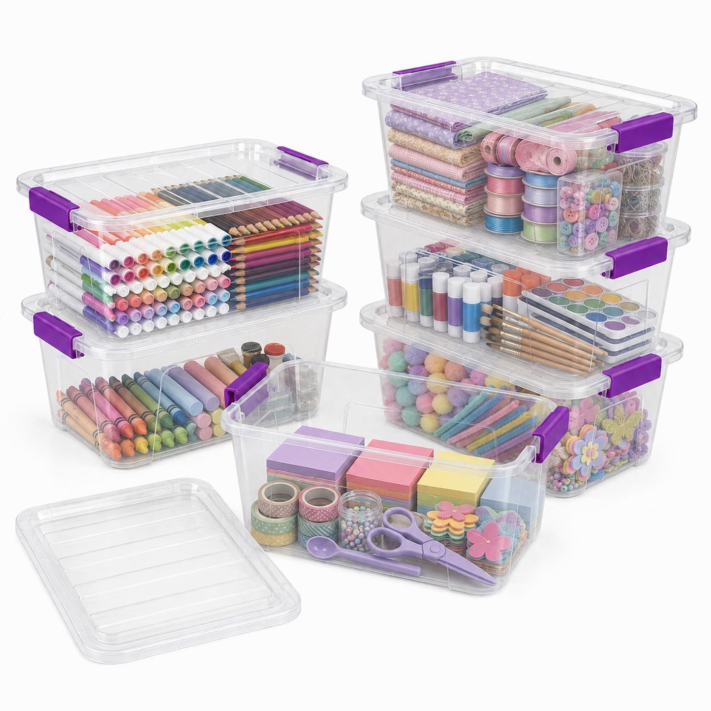 EOENVIVS Plastic Storage Bins with Lids 6 Pack, 7 Quart Storage Containers With Black Buckle Latch, Stackable Storage Organizers for Home Pantry Office Classroom Organization, Clear