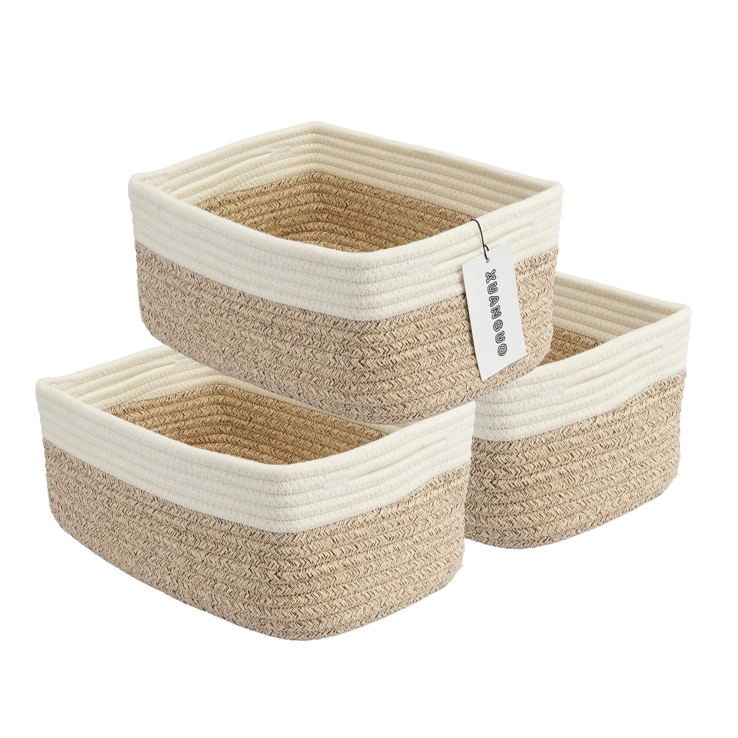 XUANGUO Small Woven Storage Baskets for Shelves, 12" x 8" x 5", Pink