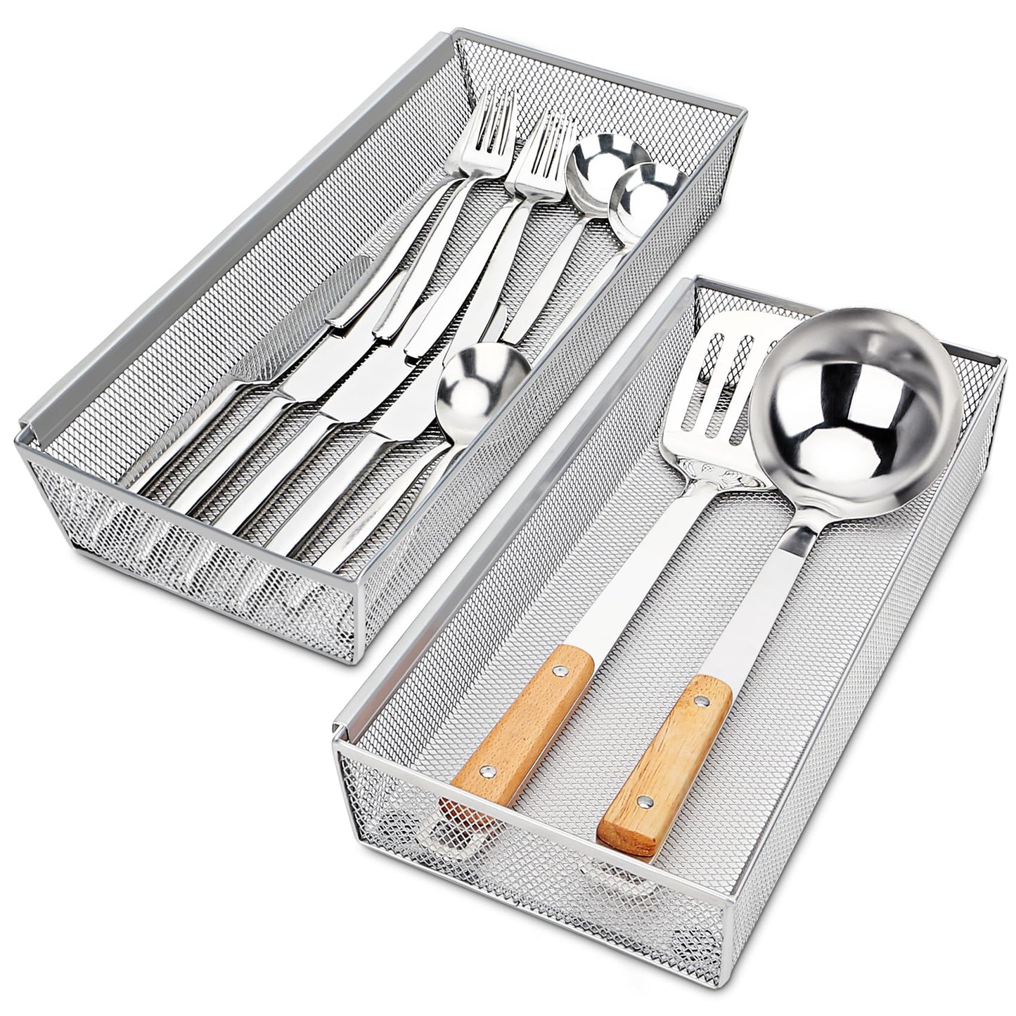 Smgmg Silverware Drawer Organizer, Silverware Organizer for Drawer, 6 Pack Utensil Organizer for Kitchen Drawers, Kitchen Drawer Organizer for Large Utensils with Interlocking Arm (9.6 * 3 * 2 inch)