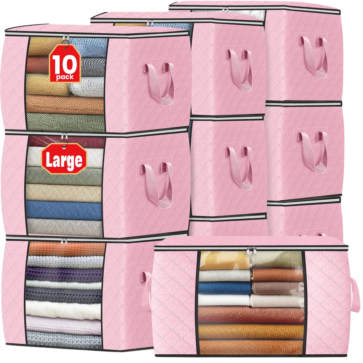 Fab totes 6 Pack Storage Bags for Clothes Blanket Storage Bins with Lids