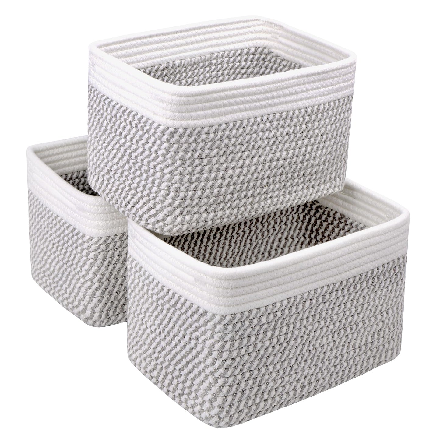 R RUNKA Small Cotton Rope Basket – Storage Bin for Organizing (10.6" x 6.7" x 6.7"), Bathroom Storage Basket for Shelf, Counter & Closet(Beige)
