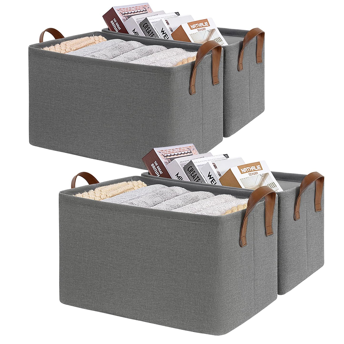 CHICVITA 30L Large Fabric Closet Bins for Shelves, 2Pack, Beige