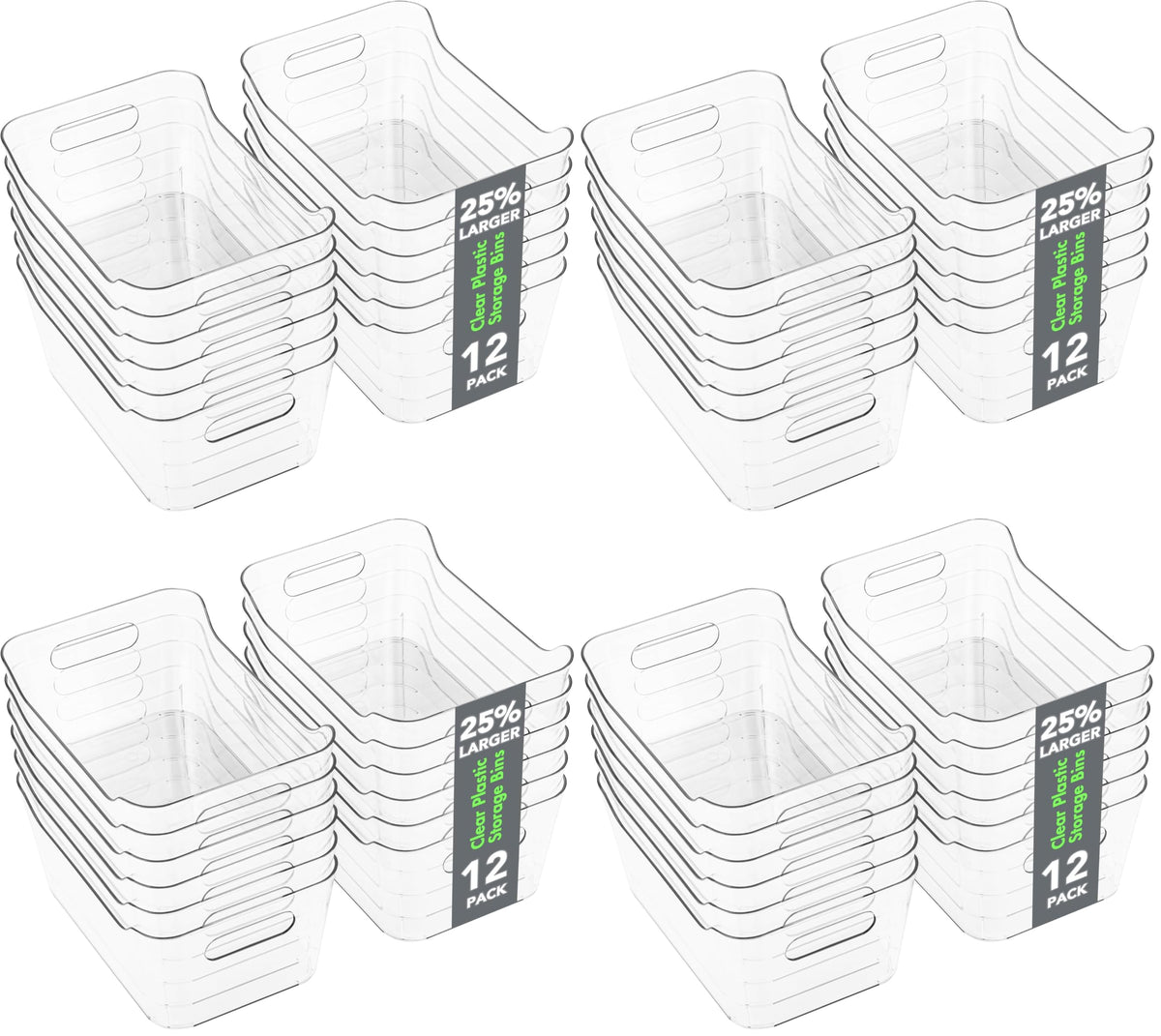 Tiawudi 12 Pack Plastic Storage Bins, Multi-Use Organizer Bins, Pantry Organizer, Clear Storage Containers for Home, Kitchen, Office, Cabinet, Shelf and Fridge Organization