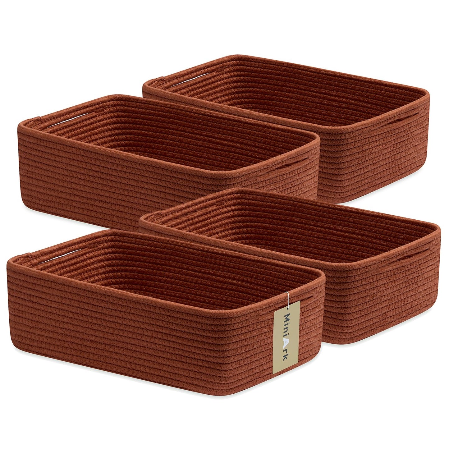 MiniArk Large Shallow Organizing Baskets 15x11x5.1 Inches - Rope Woven Storage Bins for Bathroom, Shelves, Cube Closet, Mixed Brown 2 Packs