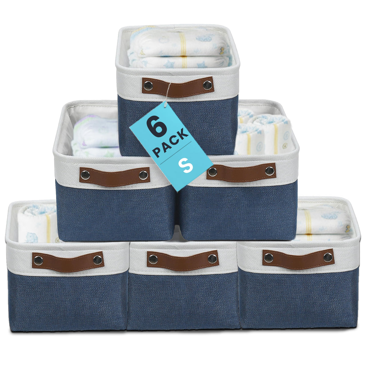 OrganiHaus 15x11in Canvas Storage Baskets 3 Pack - Fabric Bins for Shelves