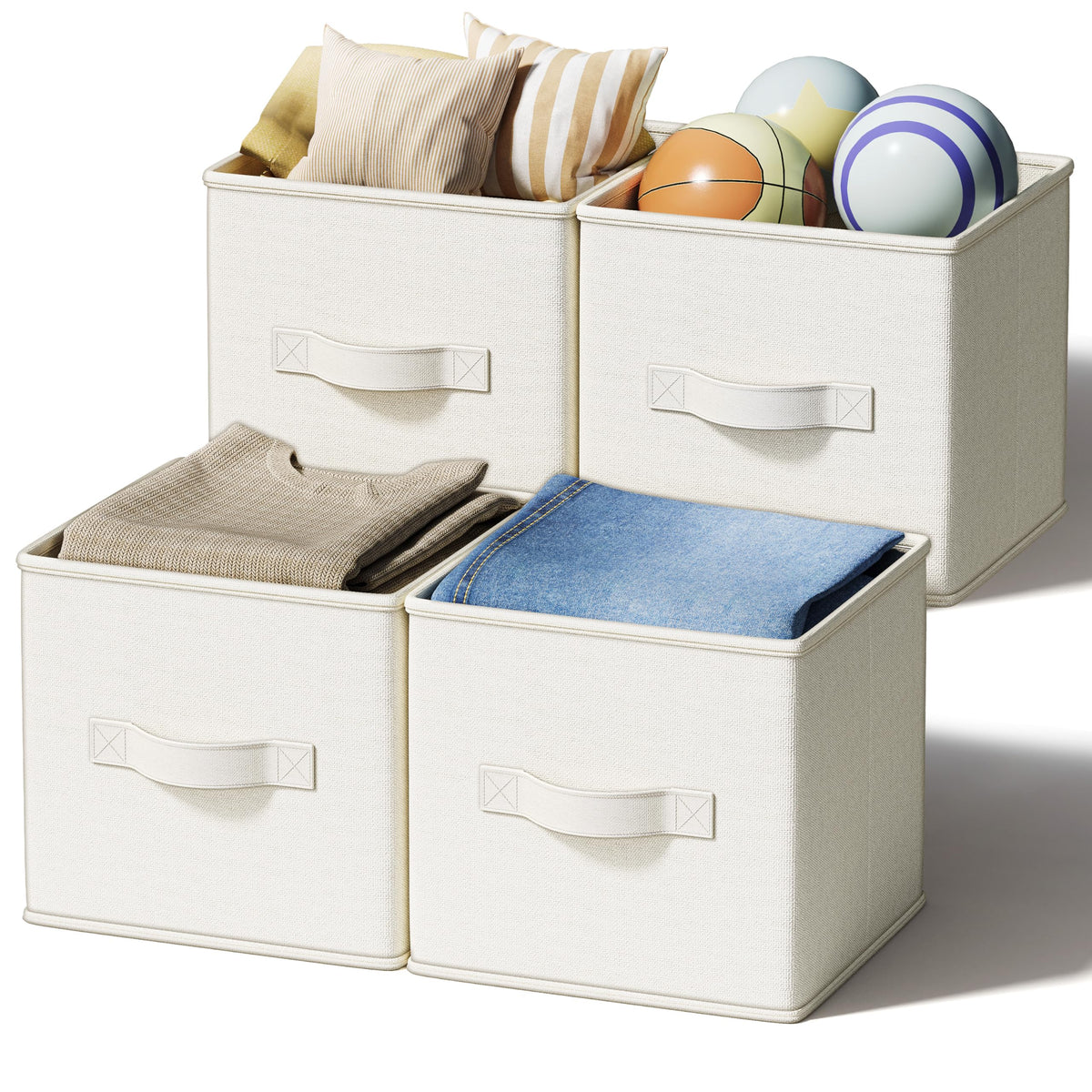 3-Pack Closet Storage Bins, Foldable Fabric Storage Baskets, Beige
