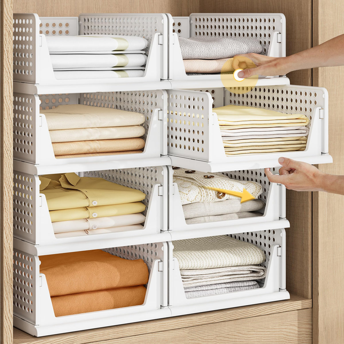 Pinkpum 6 Pack Closet Organizer Storage Bins Stackable Plastic Drawer Shelf