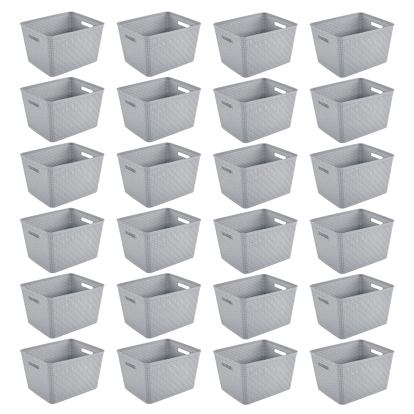 Sterilite Tall Basket, Woven Plastic Storage Organizer Bin, Cement, 6-Pack