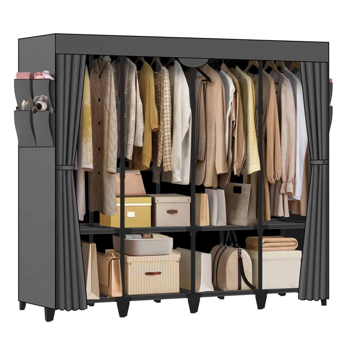 Wardrobe Closet, Quick and Easy Assembly, Black Portable Closet