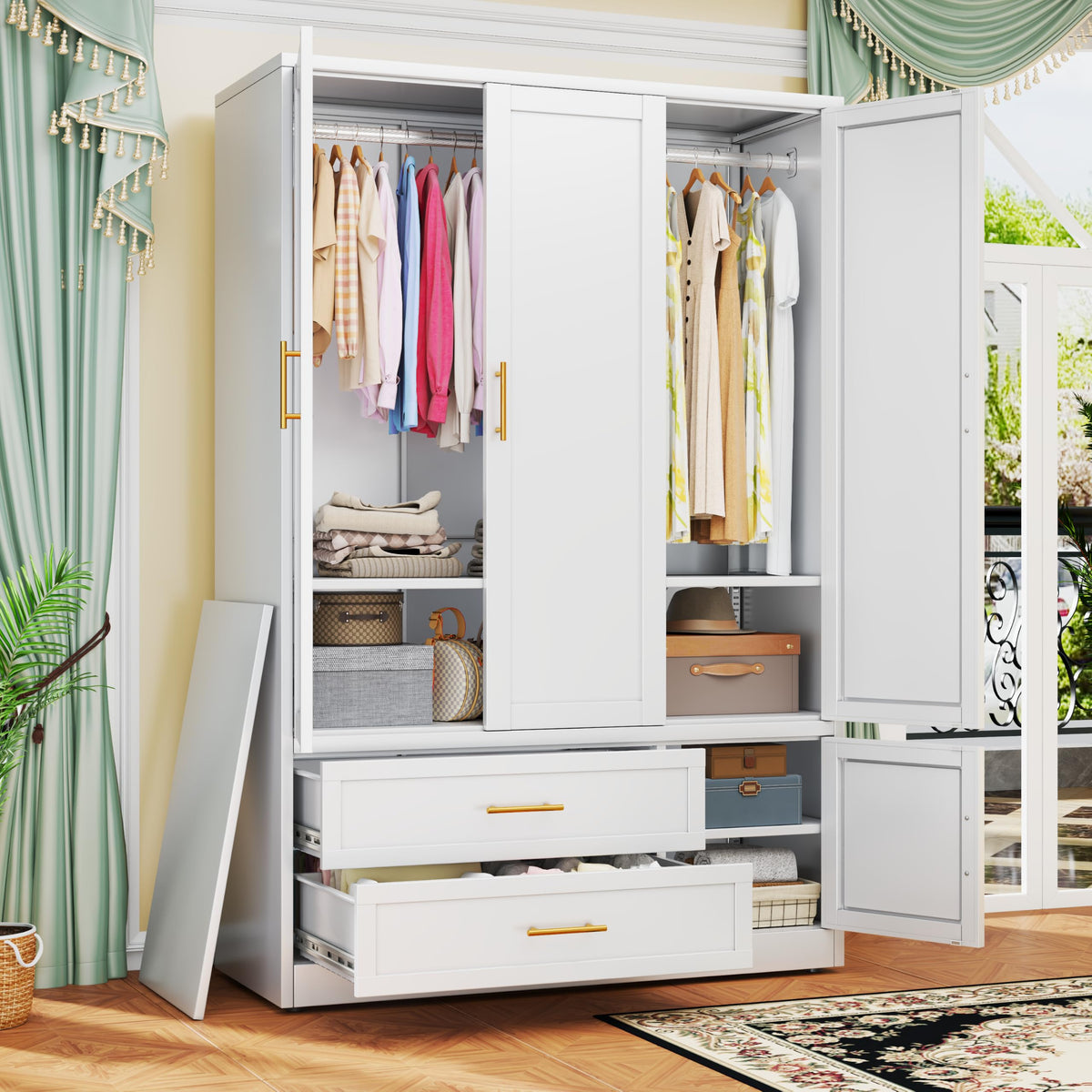 GAIOUS Metal Wardrobe Cabinet with 2 Drawers, 71" Clothing Storage Cabinets