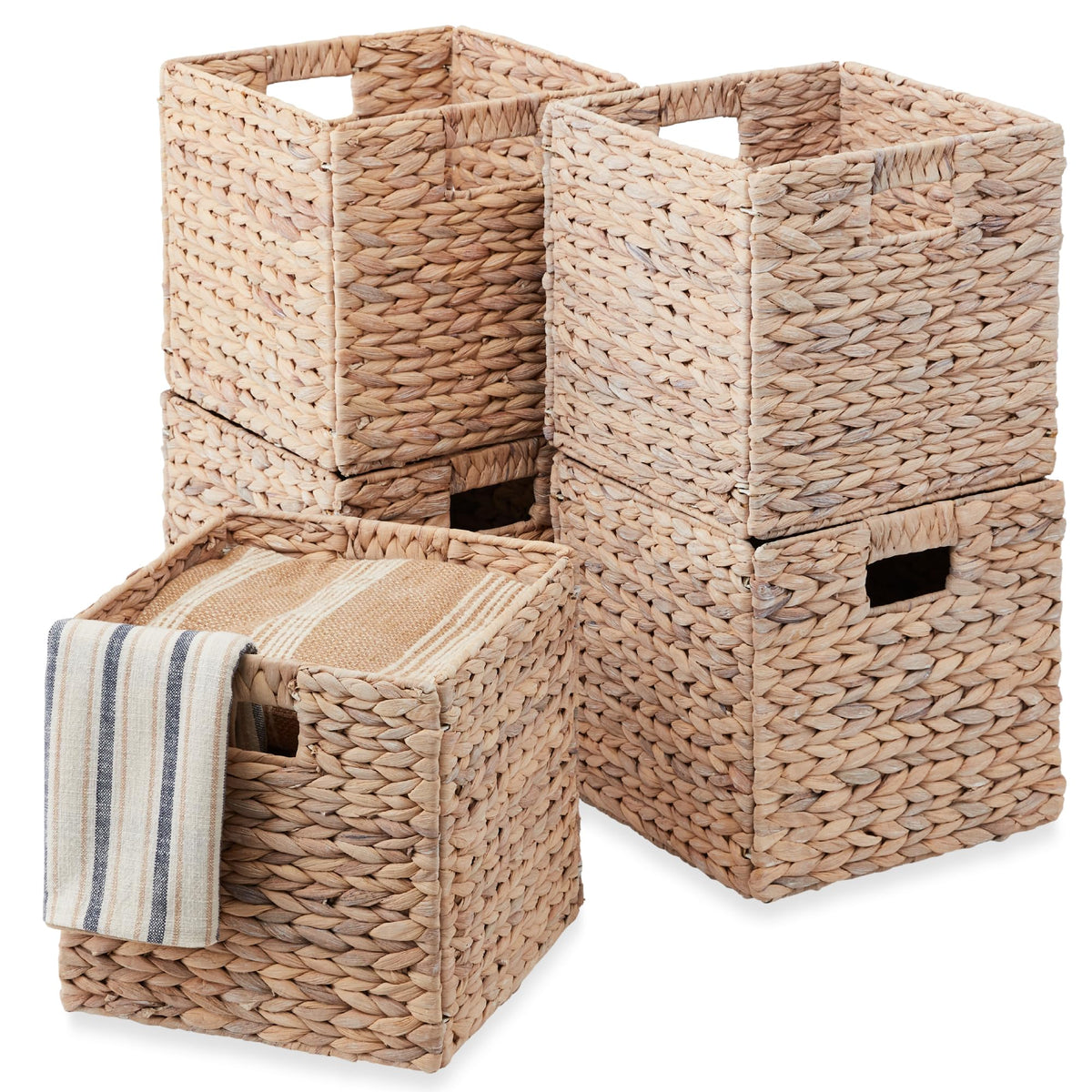 Best Choice Products 10.5x10.5in Pack of 5 Cube Storage Baskets, Water Hyacinth Multipurpose Collapsible Organizers, Handwoven Laundry Totes for Laundry, Living Room, Kids Room & Nursery - Natural