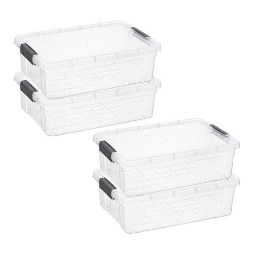 Superio Clear Plastic Storage Bins with Lid, 4.5 Quart Box, Organizing Containers, Stackable Plastic Tote for Home, Garage, Dorm, School, and Office