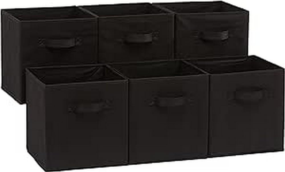 Amazon Basics Collapsible Fabric Storage Cube Bins Organizer with Handles for Organization and Organizing Solution, 13"x13"x13", Beige, 6-Pack