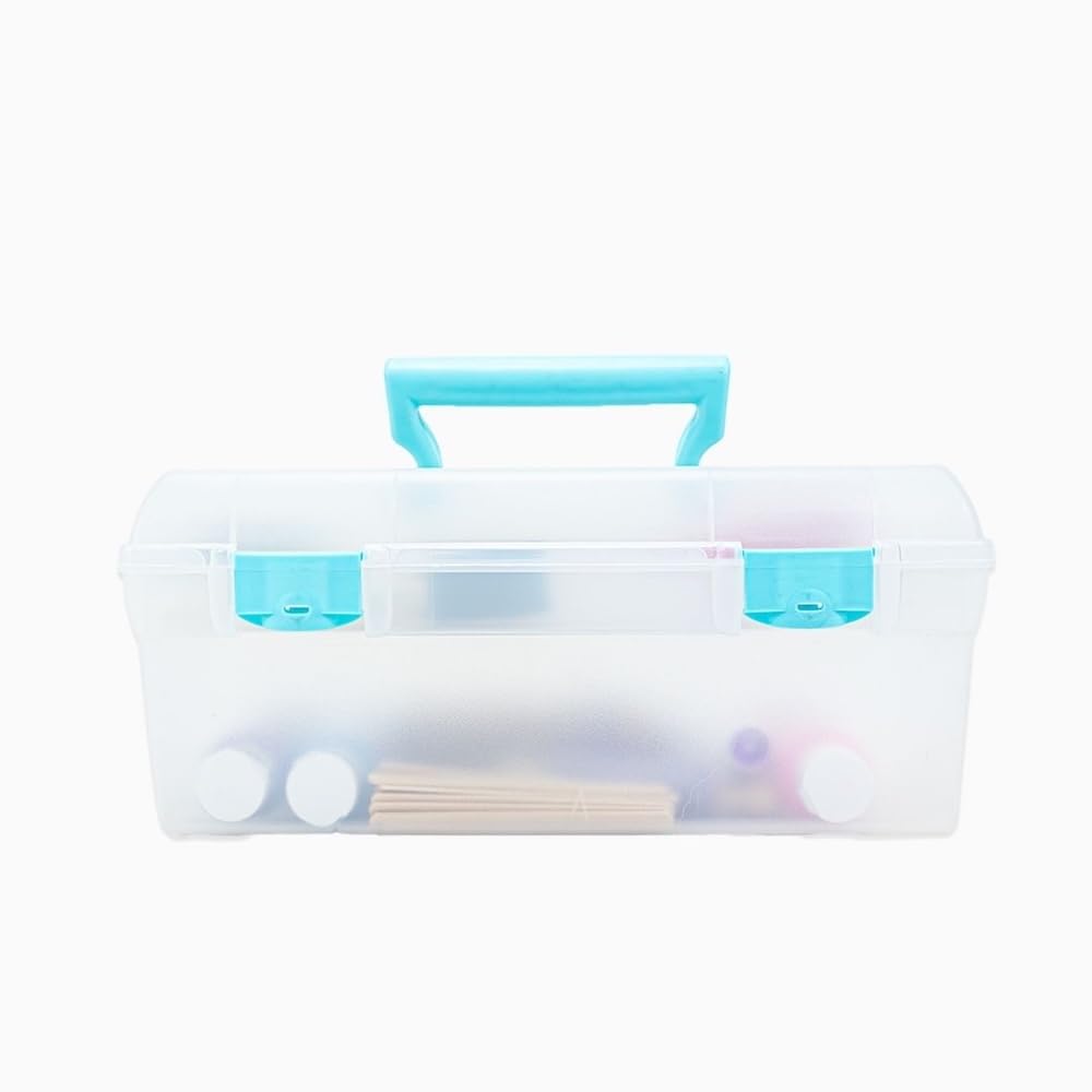 ArtBin Essentials Lift-Out Tray Craft Box with Handle, Clear/Aqua