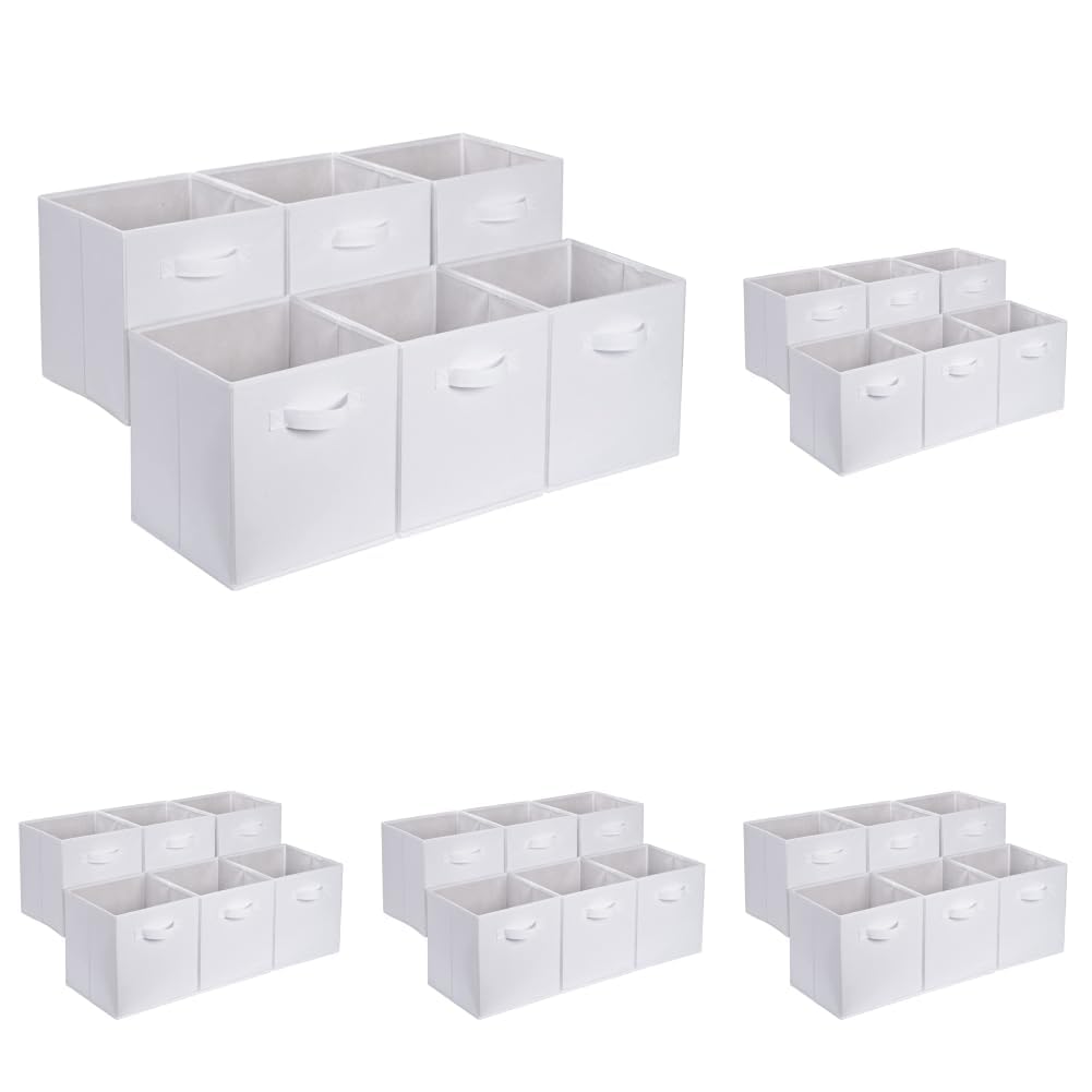 Amazon Basics Collapsible Fabric Storage Cube Bins Organizer with Handles for Organization and Organizing Solution, 13"x13"x13", Beige, 6-Pack
