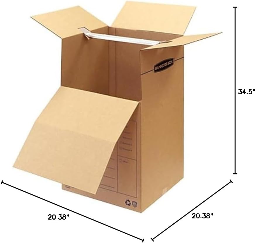 ‎Bankers Box 3-Pack Short Wardrobe Moving Boxes, 20" x 20" x 40"