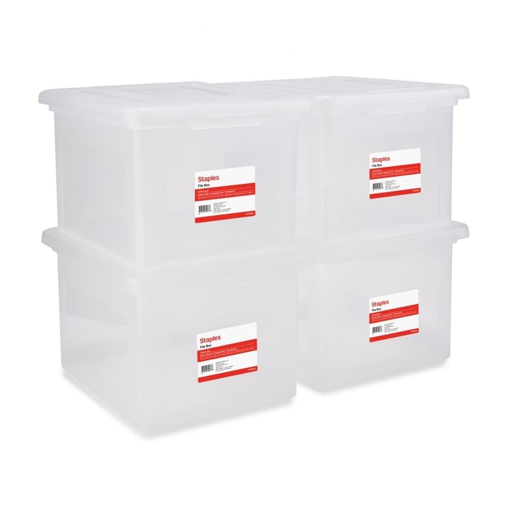 Staples Hanging File Folder Box, Storage Bin Organizer, Snap Lid, Clear