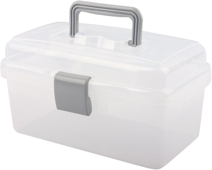Multipurpose Plastic Storage Container Box with Handle and Latch Lock, Clear Gray